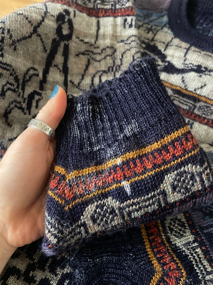 Nautical Celestial Inspired Wool Jumper - L