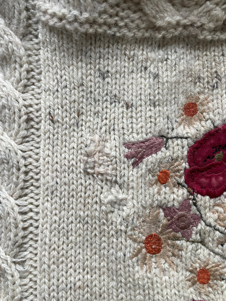 Floral Embroidered Wool Jumper - L