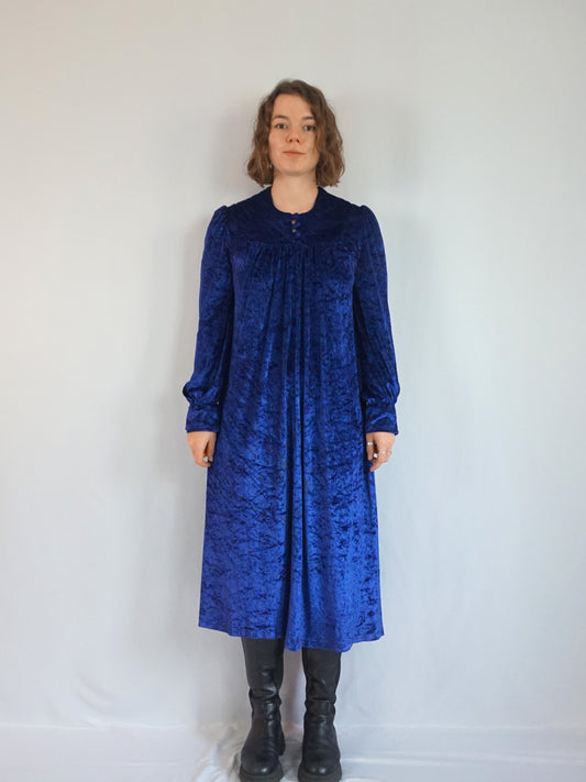 Crushed Velvet Smock Dress - S