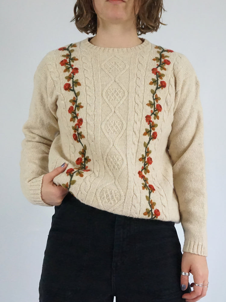 Sand Brown Embroidered Jumper - M