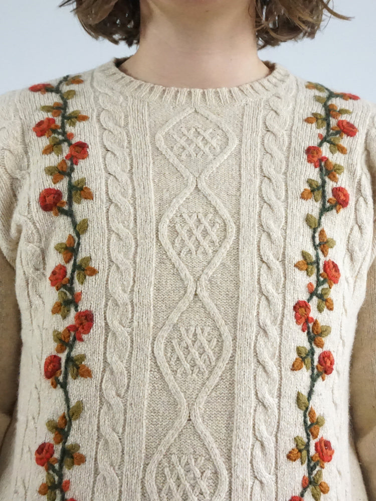 Sand Brown Embroidered Jumper - M
