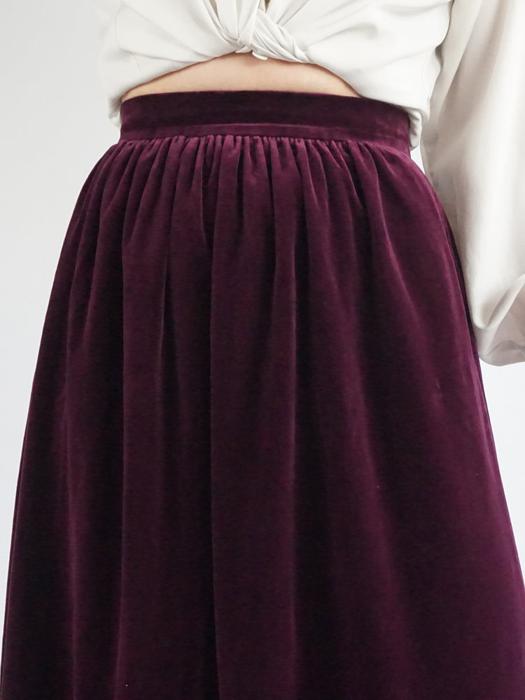Wine Red Velvet Maxi Skirt - 26"