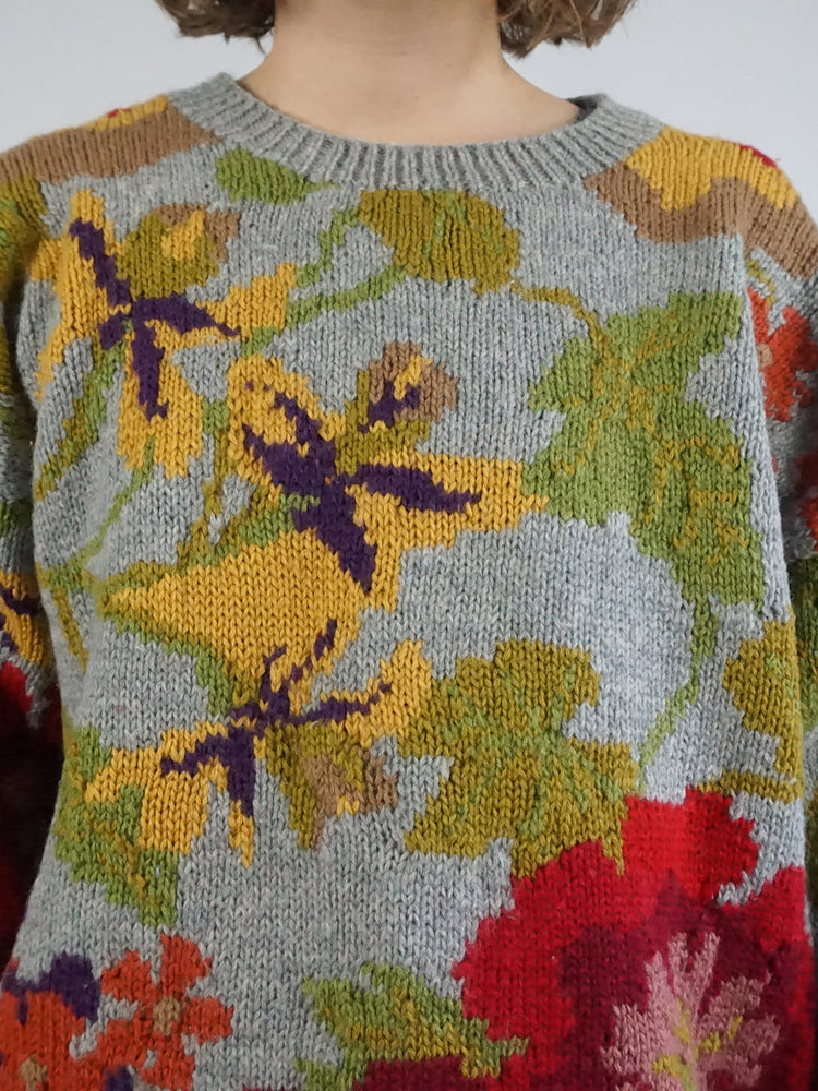 Light Blue Floral Wool Jumper - XL