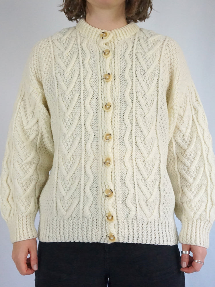 Cream Cable Knit Cardigan - M
