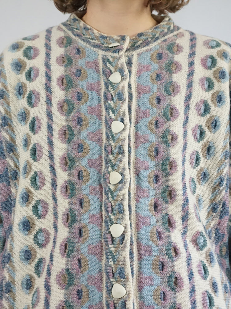 Pastel Patterned Wool Cardigan - XL