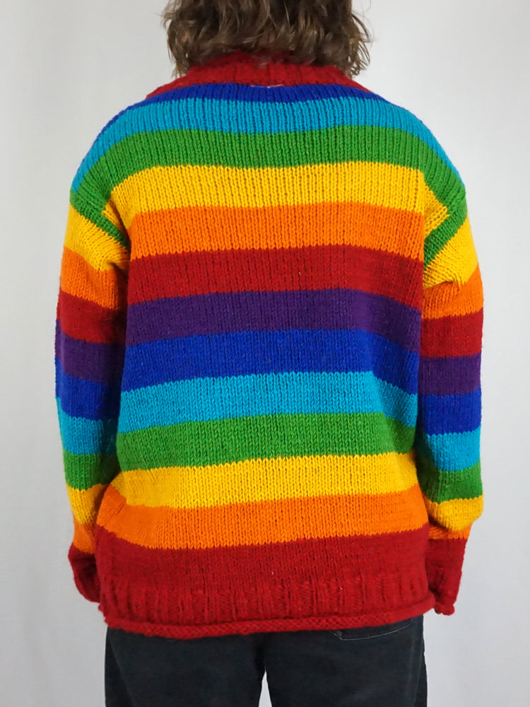 Rainbow Striped Wool Jumper - L