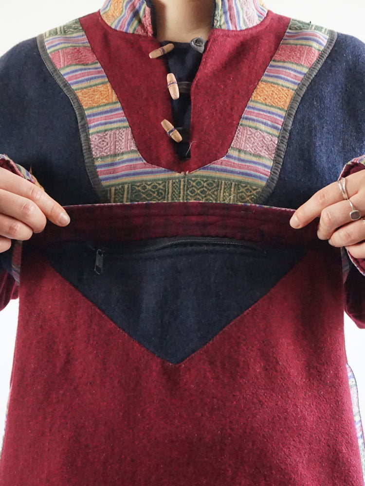 Navy & Burgundy Smock Pullover - M