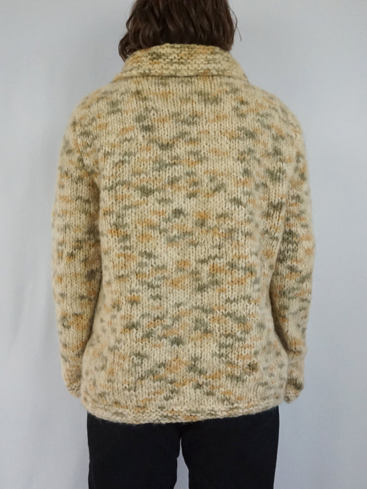 Sand Brown & Khaki Wool Cardigan - L