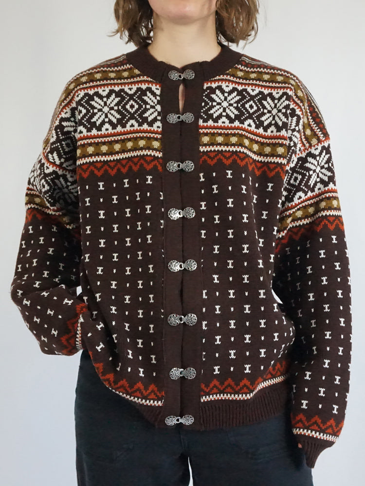 Brown Icelandic Cardigan - L