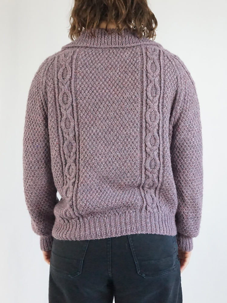 Purple Cable Knit Cardigan - M