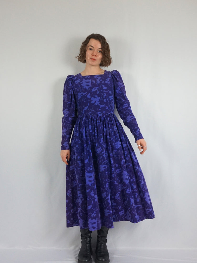 Laura Ashley Navy Corduroy Floral Dress - S