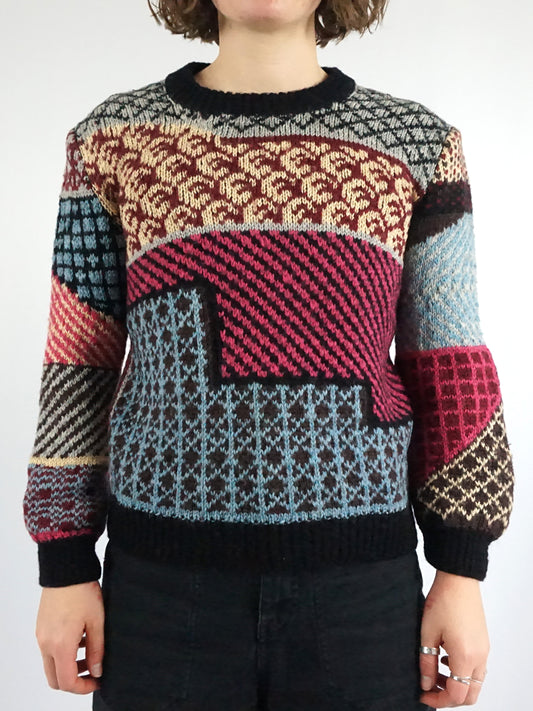 Funky Patterned Black Jumper - S