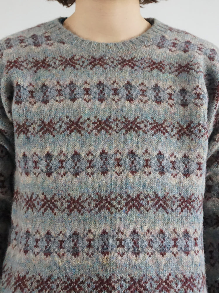 Blue Patterned Wool Jumper - S