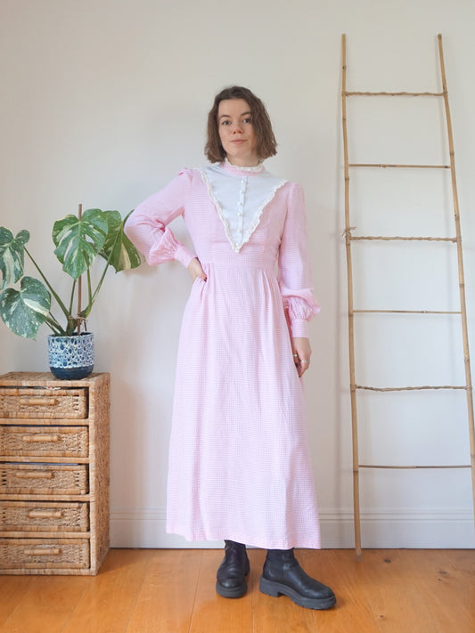 Pink Gingham Maxi Dress - S