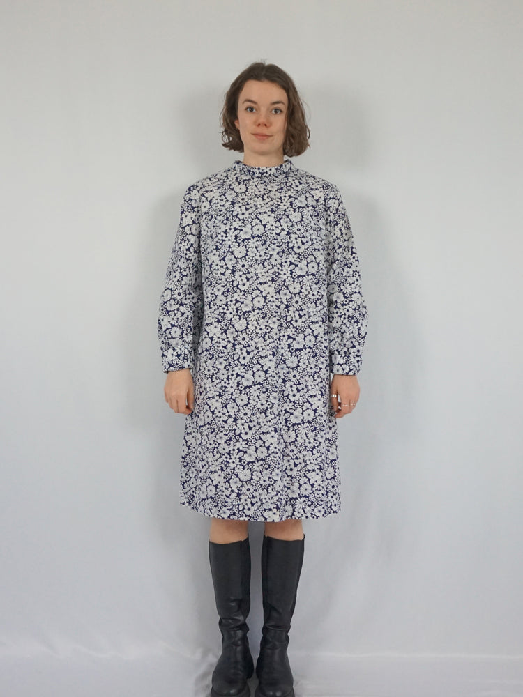 Blue & White Floral Shift Dress - L