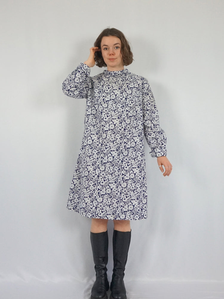 Blue & White Floral Shift Dress - L