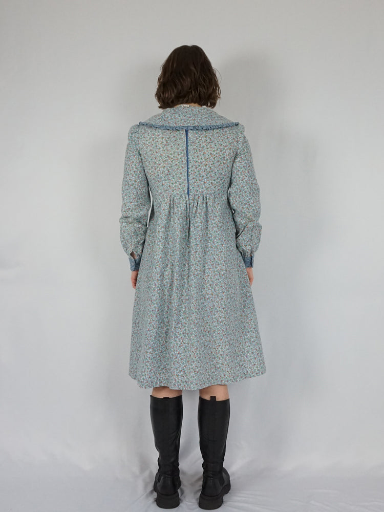 Blue Collared Floral Dress - S
