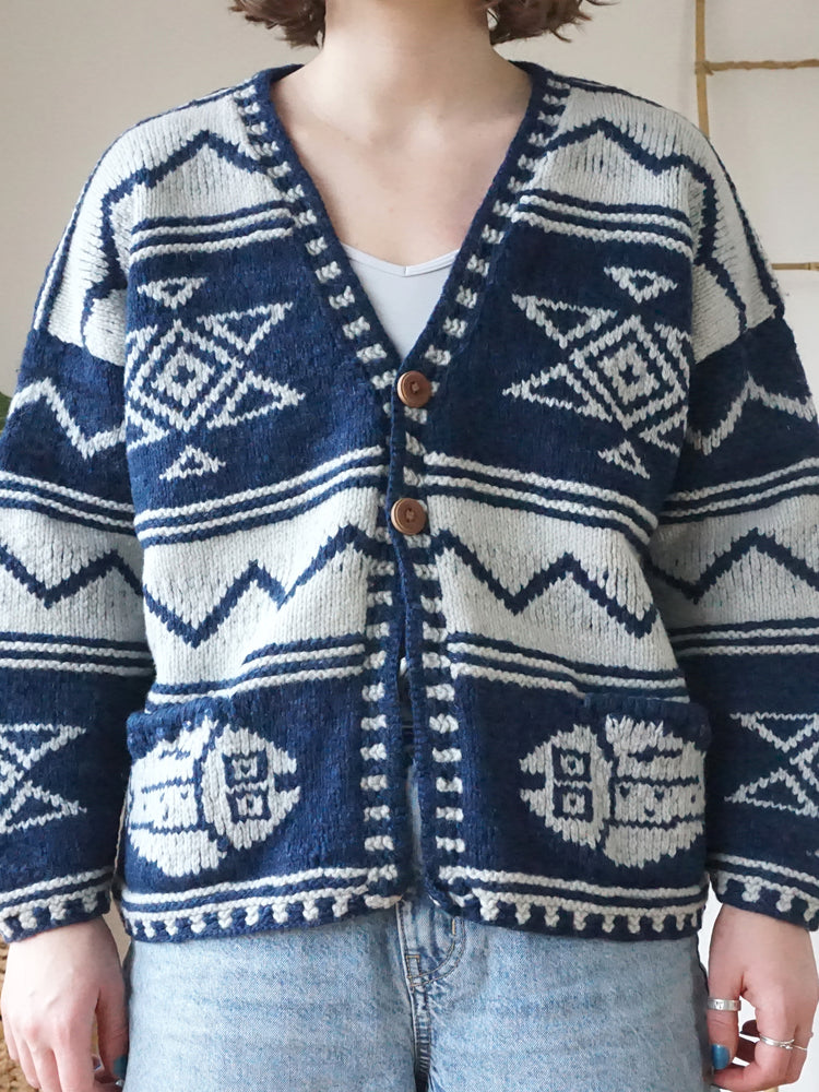 Amano Navy Patterned Cardigan - L