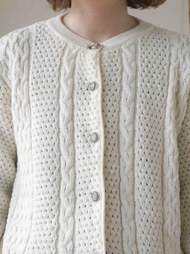 White Cable Knit Cardigan - M/L