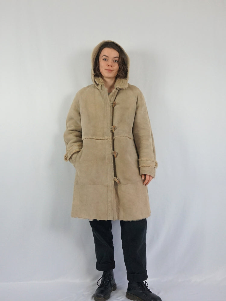 Removable Hooded Sheepskin Coat - L