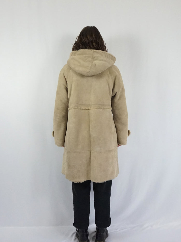 Removable Hooded Sheepskin Coat - L