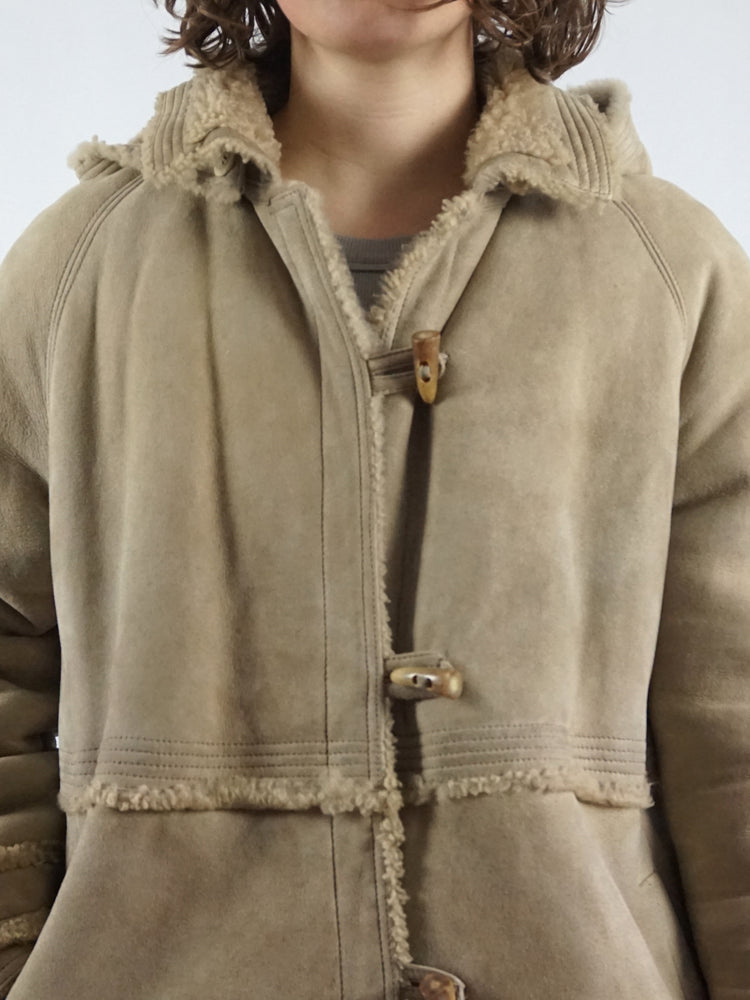 Removable Hooded Sheepskin Coat - L