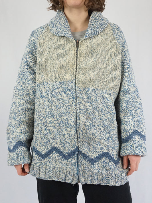 Blue Mixed Yarn Chunky Cardigan - XL