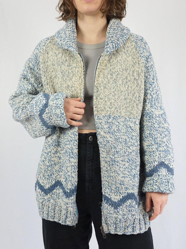 Blue Mixed Yarn Chunky Cardigan - XL