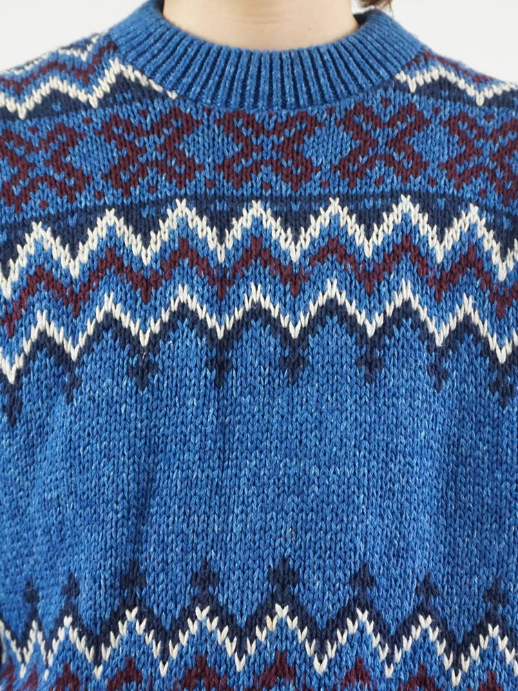 Blue Patterned Cotton Jumper - L