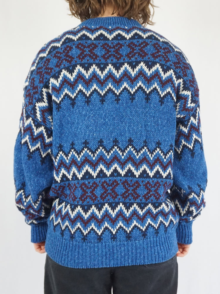Blue Patterned Cotton Jumper - L