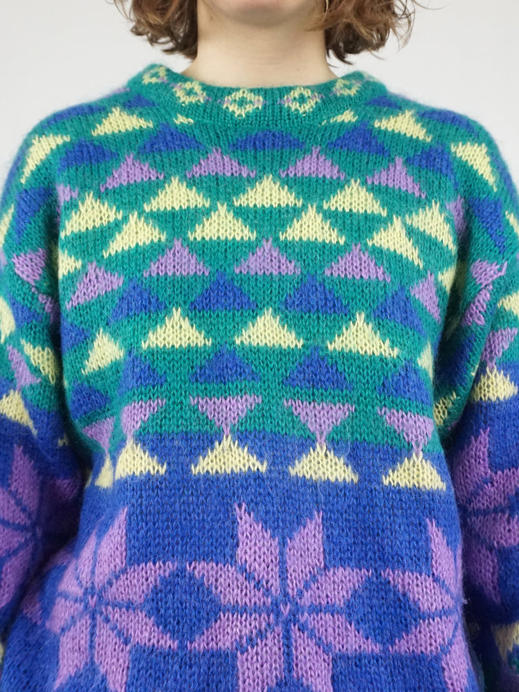 Green Colourful Mohair Jumper - L