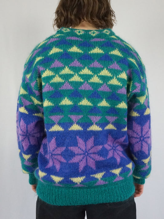 Green Colourful Mohair Jumper - L