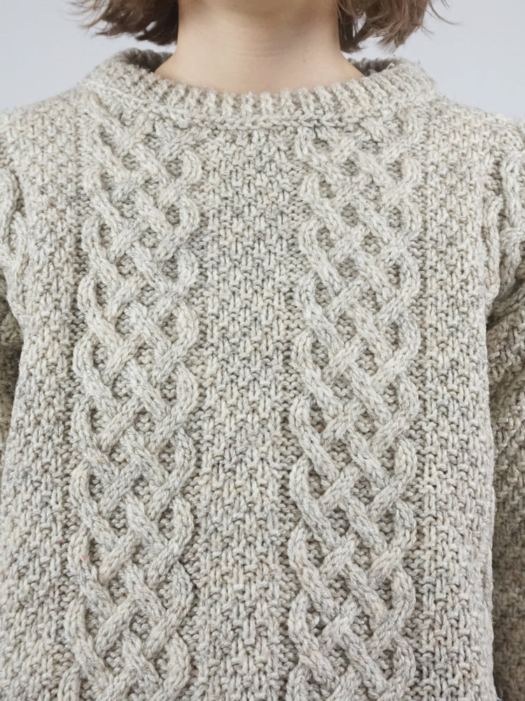 Beige Aran Knitted Jumper - L