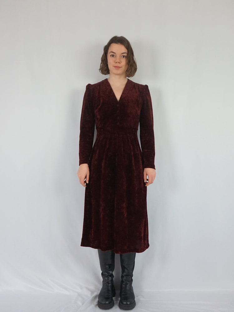 Wine Red Velvet Dress - S