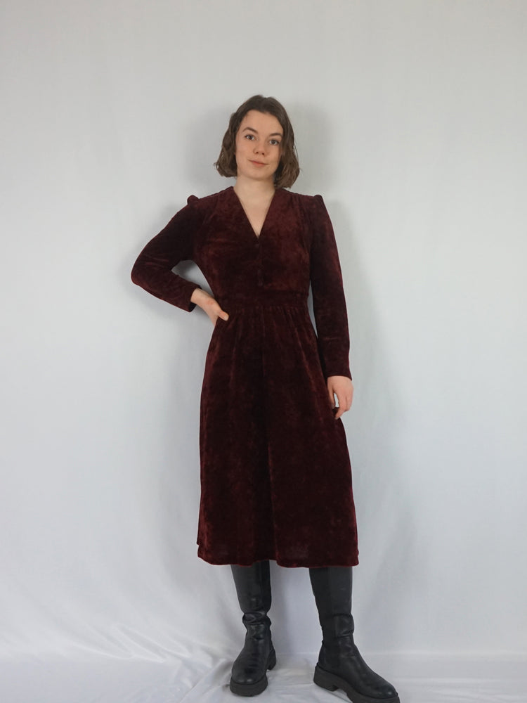 Wine Red Velvet Dress - S