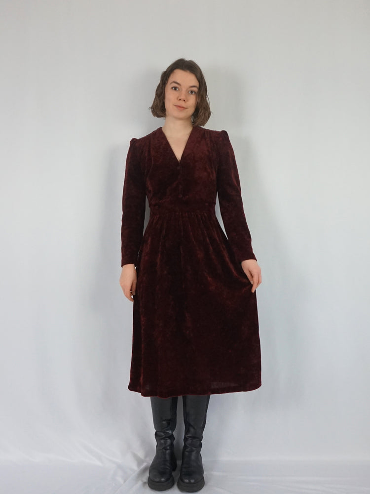 Wine Red Velvet Dress - S