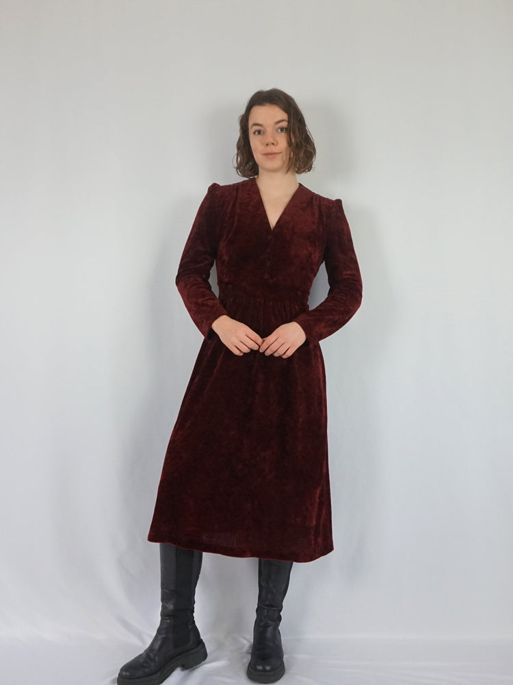 Wine Red Velvet Dress - S