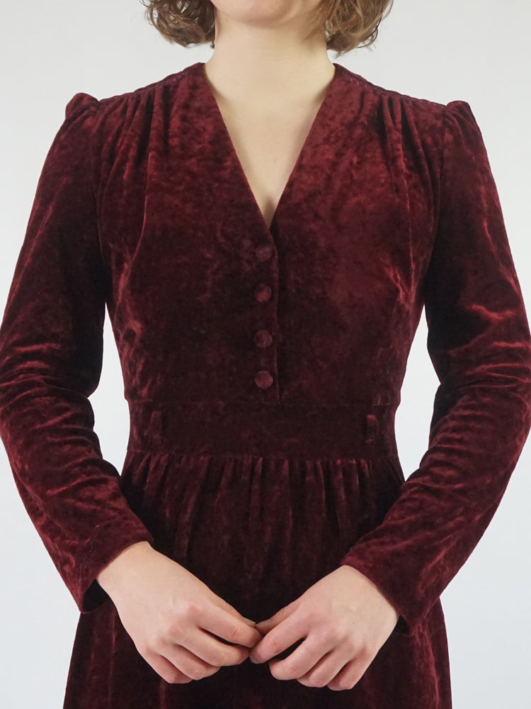 Wine Red Velvet Dress - S