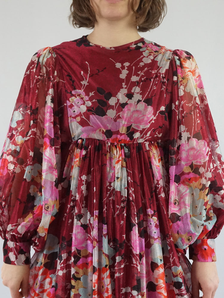 Deep Red Balloon Sleeve Dress - S
