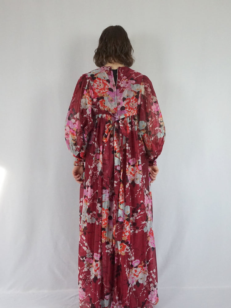 Deep Red Balloon Sleeve Dress - S