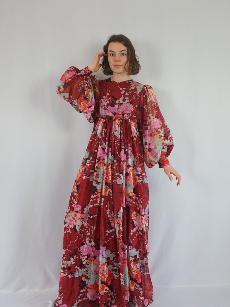 Deep Red Balloon Sleeve Dress - S