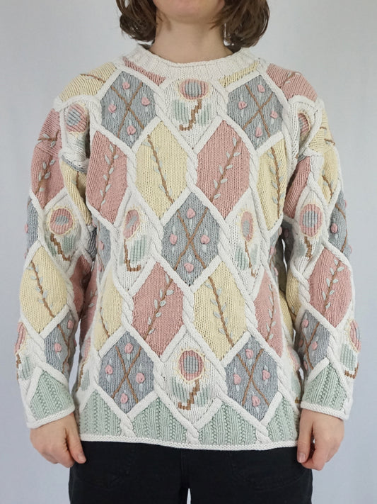 Chunky Cotton Embroidered Jumper - L