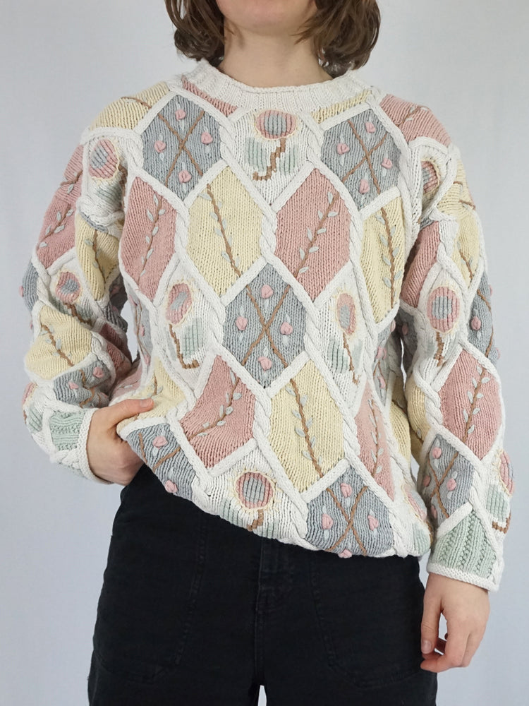 Chunky Cotton Embroidered Jumper - L