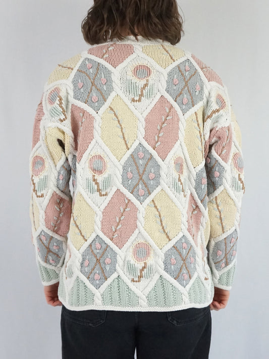 Chunky Cotton Embroidered Jumper - L