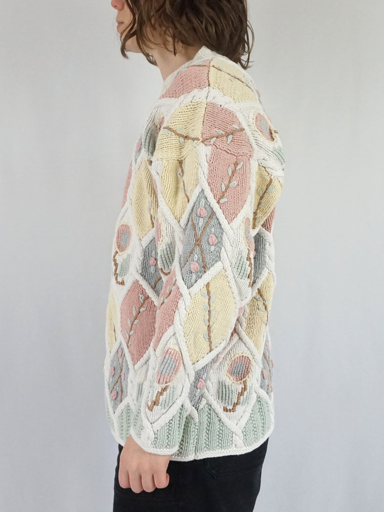 Chunky Cotton Embroidered Jumper - L