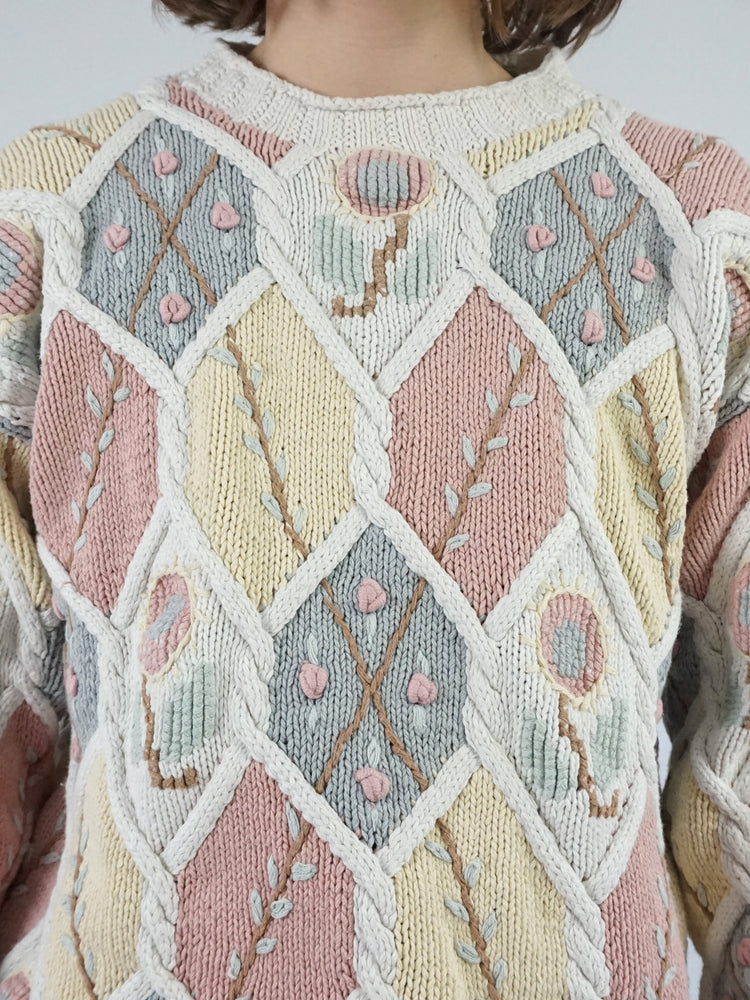 Chunky Cotton Embroidered Jumper - L