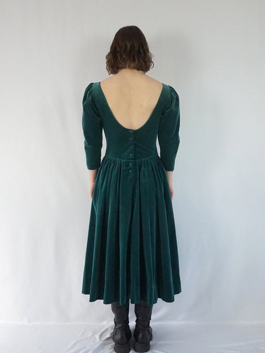 Scoop Back Green Velvet Dress - S
