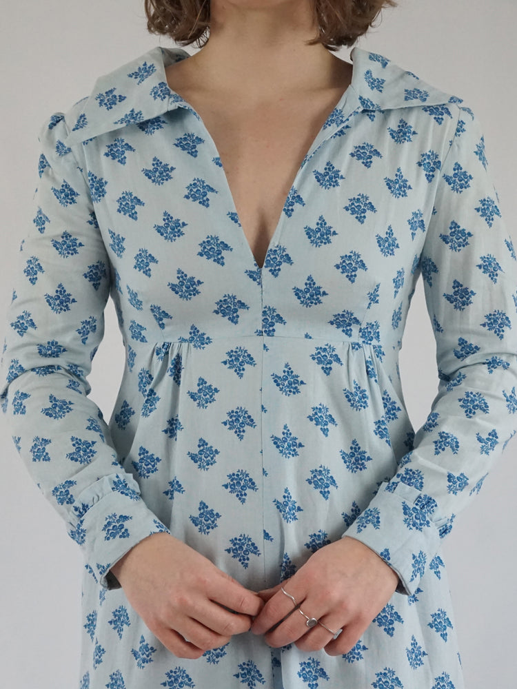 Blue Floral Cotton Dress - S