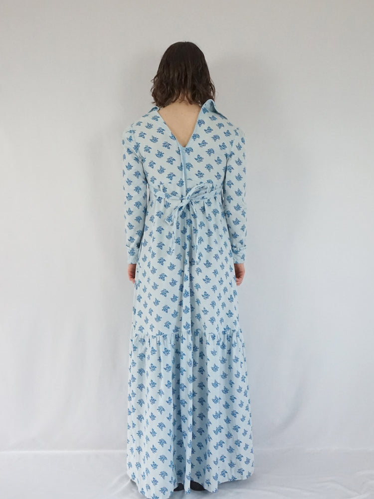 Blue Floral Cotton Dress - S