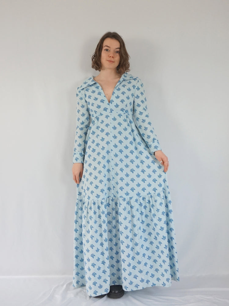 Blue Floral Cotton Dress - S